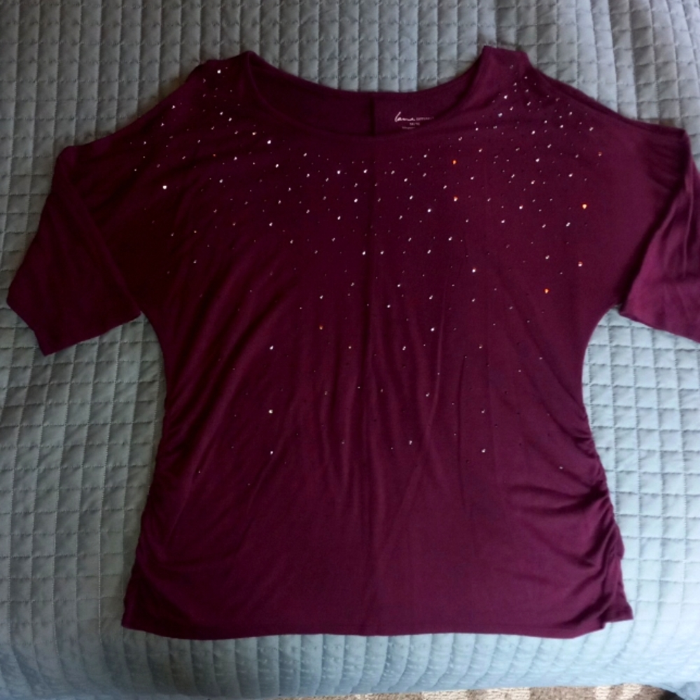 Lane Bryant cold shoulder sequined top in plum 14/16